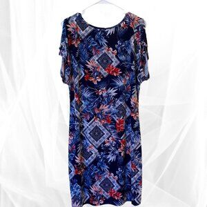 Espresso Blue and Red Tropical Floral Midi Dress Size M